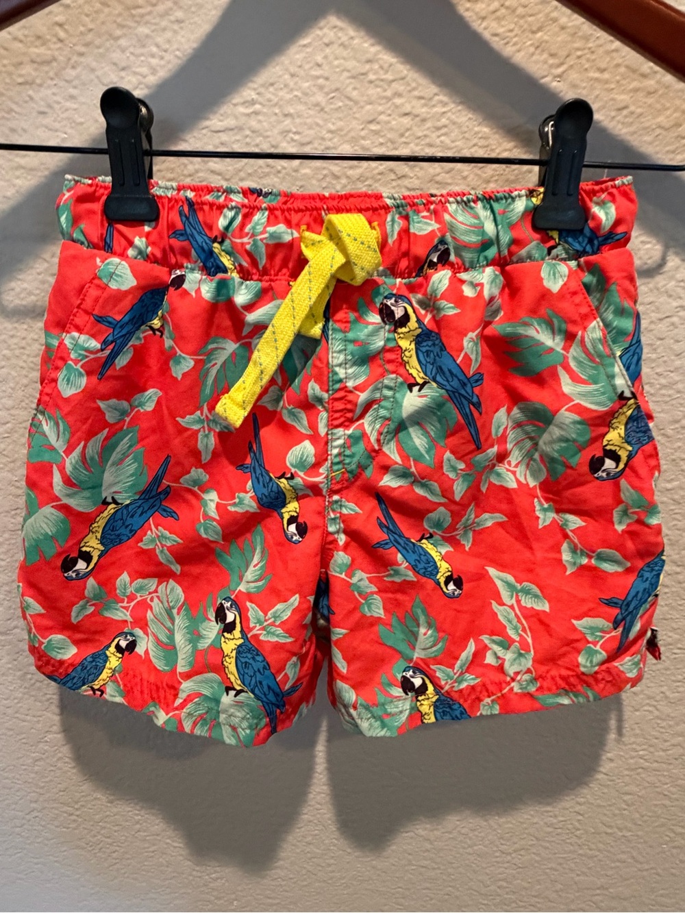 Tucker & Tate Parrot Print Swim Shorts - Bright Coral with Yellow Drawstring 4